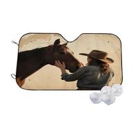 Vintage Women Horse Beige Wind Sun Shade for Car Sun Visor Foldable Vehicle Sunshade 27.5×51.2 Inch
