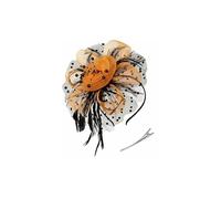 Vintage Women Plume Fascinator Mesh Veil Headband Ladies Flower Headwear for Wedding Party Club Horse Racing Events Black+orange