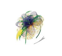 Vintage Women Plume Fascinator Retro Style Mesh Veil Headband Headpiece Hairpin Ladies Headwear Party Horse Racing Events Yellow, Yellow purple green