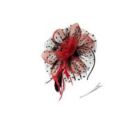 Vintage Women Plume Fascinator Retro Style Veil Clip Hair Styling Accessories Headwear for Party Horse Racing Events Black+red