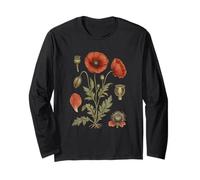 Vintage Women Red Poppy Botanical Poppies Red Poppy Long Sleeve T-Shirt