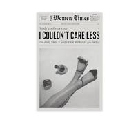 Vintage Women Times News Newspaper Posters, Couldn'T Care Less Feminist Canvas Wall Art High Heels Goblet Wine Black And White Prints For Home Bedroom Wall Decor Unframe-style 20x30inch(50x75cm)