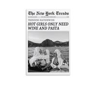 Vintage Women Times Newspaper Canvas Poster Black and White Aesthetic Wall Art Funky Stylish Hot Girl Eating Pasta Prints for Bar Cart Girly Dorm Room Art Posters 12x18inch(30x45cm)