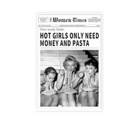 Vintage Women Times Newspaper Canvas Wall Art Black And White Aesthetic Poster Funky Hot Girl Eating Pasta for Italian Kitchen Bar Unframe-style 12x18inch(30x45cm)
