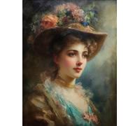 Vintage Women Victorian Lady with Hat 5D Adult Diamond Art,DIY Diamond Art Painting Kit for Decor Canvas 11.7x15.7inch/30x40cm