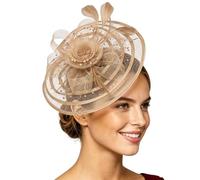 Vintage Women's Fascinators Facinator, Headband Fascinator Hat with Clip, Elegant for Weddings & Mother Of the Bride Women Hats Tea Party Pillbox Cocktail Headwear Girls and Khaki Fascinator