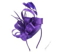 Vintage Women's Fascinators for Weddings, Elegant Fascinator Hat Pillbox Hat for Women Flower Mesh Ribbon Feathers Headband Bridal Tea Partys Accessories, Feathers Headwear Hairclip (Purple, One Size)