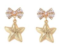 Vintage Women's Starfish Pearl Earrings,Gold Bow Starfish Dangle Drop Earrings for Women,Beach Jewelry for Vacation,Summer,Date Night Fashion Jewelry