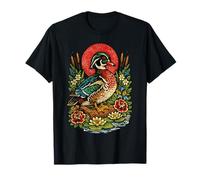 Vintage Wood Duck Bird Tattoo Style Birdwatching Design T-Shirt