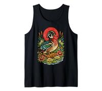 Vintage Wood Duck Bird Tattoo Style Birdwatching Design Tank Top