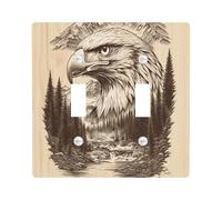 Vintage Wood Eagle Decorative Light Switch Cover Plate 2 Gang Double Toggle, Woodland Mountain Forest Electrical Faceplate for Kitchen Bathroom, Hawks Switchcover Decor