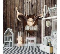 Vintage Wood Grain Animal Moose Antlers Art 3D Wallpaper Luxury Home Dining Decor Paste Sofa Living Room The Wall for Bedroom Mural-250cm×170cm