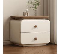 Vintage Wood Nightstand - Modern Bedside Table with 2 Drawers & Open Retro Shelves Floor Storage Cabinet for Bedroom & Living Room (Beige 40cm/15.7in)