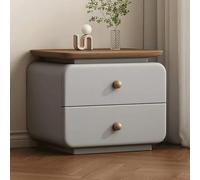 Vintage Wood Nightstand - Modern Bedside Table with 2 Drawers & Open Retro Shelves Floor Storage Cabinet for Bedroom & Living Room Gray Finish (40cm/15.7in)