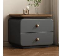 Vintage Wood Nightstand - Modern Bedside Table with 2 Drawers & Open Retro Shelves - Stylish Floor Storage Cabinet for Bedroom & Living Room (Dark Gray 50cm/19.7in)