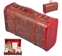 Vintage Wood Prop Suitcase Decorative Storage Trun 37.5 x 23 x 14 cm Antique Style Photography Prop Luggage Jewelry Storage Box for Home Decor, Wedding Display, Keepsake & Toy Organizer(Brown)