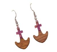 Vintage Wood & Resin Cross & Anchor Earrings for Women - Unique Hybrid Design for Casual & Religious Wear, Wood, No Gemstone
