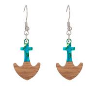 Vintage Wood & Resin Cross & Anchor Earrings for Women - Unique Hybrid Design for Casual & Religious Wear, Wood, No Gemstone