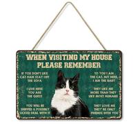 Vintage Wood Sign When Visiting My House Please Remember Rules Sign Art Funny Cat Wood Poster for Home Kitchen Bar Pub 29 X 19 CM (Green)