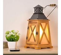 Vintage Wood Table Lamp with Handle-2 in 1 Industrial Decorative Hurricane Candle Lights with Plug in Cord Orangle Accent Antique Rustic Black Metal Bedside E27 Desk Lamp/Hang Lamp for Bedroom