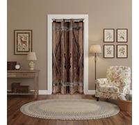 Vintage Wood Texture Door Curtain 1 Panel,34"W X 80"L,Farmhouse Splicing Geometry Wooden Stripes Door Drape for Living Room Decor,Western Cowboy Bedroom Decor Blackout Curtain for Temporary Door