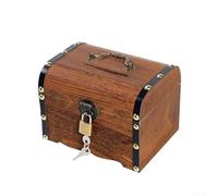 Vintage Wood Treasure Chest Piggy Bank With Key Lock, Retro Coin Storage Box For Office Decor, Secure Money Keeper For Gifts, Size M(M)