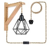 Vintage Wood Wall Lamp with Cage, Black E27 Sconce Lights, Industrial Rustic Wall Lighting for Living Room, Bedrooms, Hallway, Stair (Black Wooden Wall Lamp)