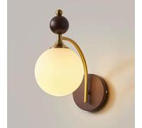 Vintage Wood Wall Sconce Globe Glass Wall Lamp Retro Brass Finish Home Decor Lighting Fixture, Magic Beans Art Wall Light Nordic Milk White Glass Sconces For Living Room Hallway S