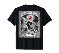 Vintage Woodcut Engraving Templar Knight Fides Vincit Malum T-Shirt