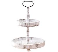 Vintage Wooden 2 Tier Cake Stand with Metal Handle, Round Cupcake and Dessert Display Tray for Weddings, Birthdays, Halloween & Christmas Party Treats