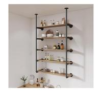 Vintage Wooden and Metal Wall Shelf - 172 cm Long DIY Pipe Bookshelf - Industrial Iron Floating Shelves for Home Office & Living Room Storage Solution