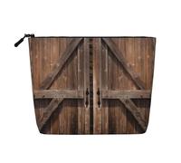Vintage Wooden Barn Door Toiletry Bags for Women, Portable Travel Cosmetic Bag, Daily Organiser with Zipper