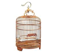 Vintage Wooden Birdcage with Carved Patterns Metal Pattern Hook Hangable Breathable Portable Parrot Cage