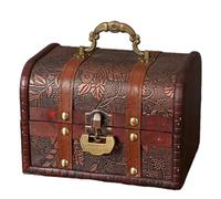 Vintage Wooden Box with Lock - Antique Inspired Decorative Chest, Wooden Storage Box with Handle, Memory Box for Photos or Jewellery, Classic Rustic Design, Handmade Wood Art