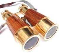 Vintage Wooden & Brass Binoculars | Nautical Antique Look with Leather Strap - Decorative Handcrafted Gift Item"