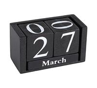 Vintage Wooden Calendar Desktop Perpetual Calendar Wooden Cubes Calendar Month Date Display Home Office Decoration (Black)