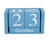 Vintage Wooden Calendar Desktop Wood Block Month Date Display Home Office Decoration No Years Printed So This Calendar Is Reusable And Perpetual (Blue)
