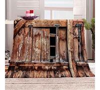Vintage Wooden Door 3D Printed Flannel Throw Blanket, Fluffy Warm Fleece Blanket Soft Retro Blankets, for Bed and Sofa and Couch, Kids Adults 100x130 cm