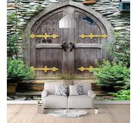 Vintage Wooden Door Architecture Green Plant 3D Wallpaper Easy Install Feature Office Living Room Sofa Bedroom TV Background Wall Decoration-250cm×170cm