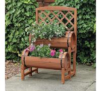 Vintage Wooden Garden Twin Barrel Planter Plant Stand With Trellis
