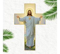 Vintage Wooden Jesus Christ Wall Cross, Handcrafted Rustic Home Decor with Jesus Carving, Religious Wall Art for Faith, Hope & Blessing, 2025 Christian Gifts for Home, Church & Loved Ones