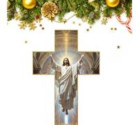 Vintage Wooden Jesus Christ Wall Cross, Handmade Wood Cross Walls Decor, Jesus Christ Inspirational Religious Wall Art for Faith, Realistic Catholic Christian Devout Gifts for Chrismas (White A)