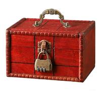 Vintage Wooden Jewelry Storage Box with Lock, Handmade Decorative Home Organization Box, 16 x 12 x 10 cm, Emerald or Burgundy(E)