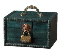 Vintage Wooden Jewelry Storage Box with Lock, Handmade Decorative Home Organization Box, 16 x 12 x 10 cm, Emerald or Burgundy(B)