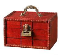 Vintage Wooden Jewelry Storage Box with Lock, Handmade Decorative Home Organization Box, 16 x 12 x 10 cm, Emerald or Burgundy(D)