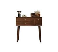 Vintage Wooden Makeup Vanity Table with Mirror, Compact Dressing Table for Bedroom, Simple Makeup Desk with Drawer and Stool Set, Elegant Makeup Station in Walnut.
