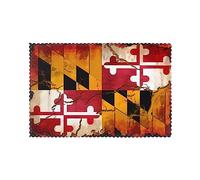 Vintage Wooden Maryland Flag Placemats for Dining Table Set of 6 - Waterproof - Wipe Clean - Heat Resistant - Anti Slip Dining Table Place Mats, Suitable for Indoor & Outdoor Use, 18’’Ã-12’’