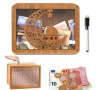 Vintage Wooden Money Jar with Counter - Personalized, Reusable, Gift for Boys, Girls & Adults (New10000£) - 20x13.5x7.3 cm