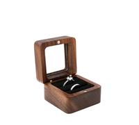 Vintage Wooden Ring Box Jewelry Organizer Square Wood Grain Wedding Rings Holder Earrings Display Packaging BoxesA for Proposal, Wedding(Color-11)