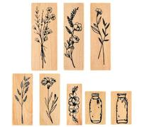 Vintage Wooden Rubber Stamp Set, 8 PCS Cute Plant Flower Bottle Stamps Decorative for DIY Crafting Clay Scrapbook Painting Letters Teaching and Card Making